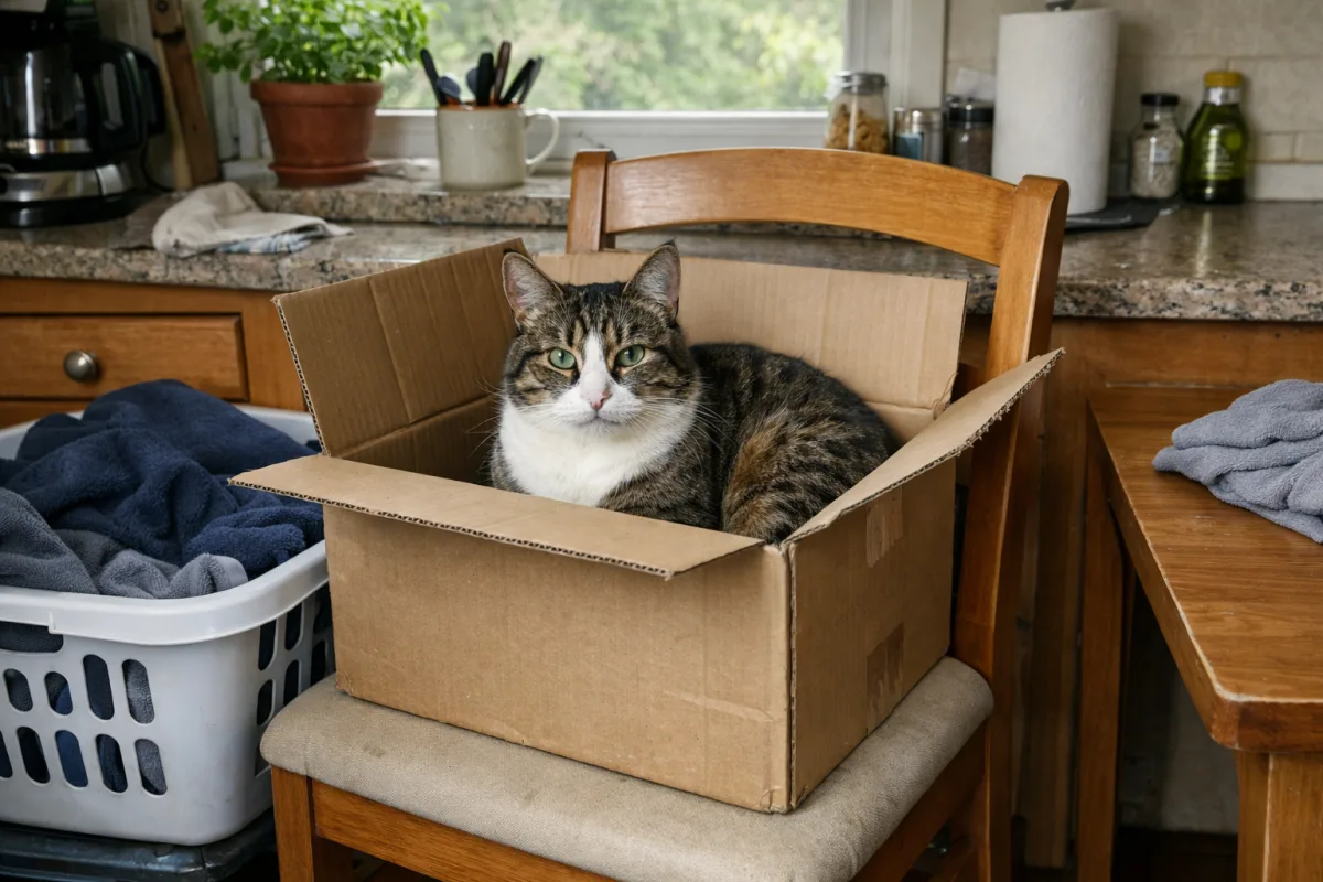 Cat sitting in an odd cozy spot