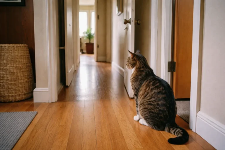 Cat calling at an open doorway
