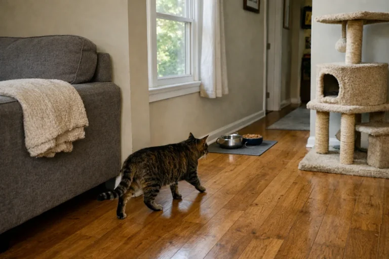Cat walking a familiar indoor route