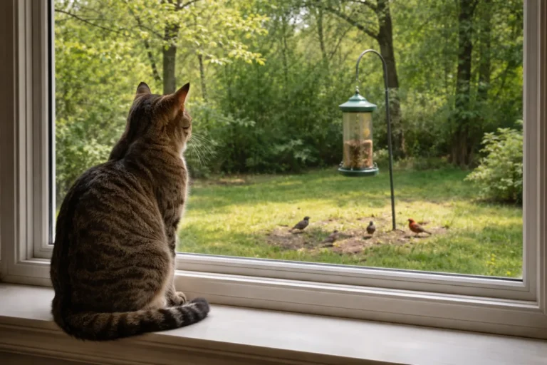 Cat watching birds through a window