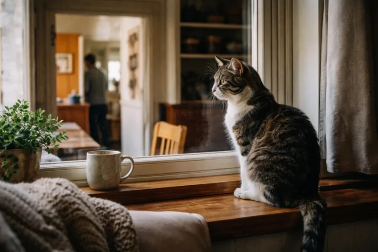 Cat watching quietly from a windowsill