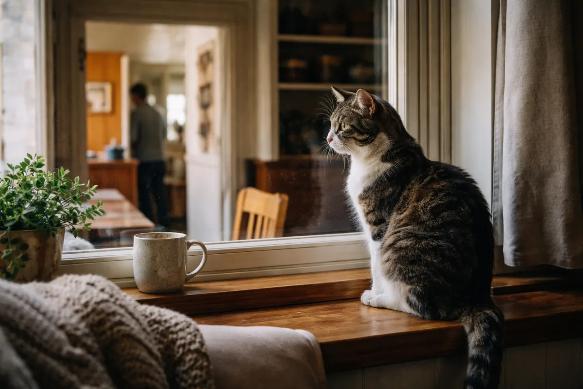 Cat watching quietly from a windowsill