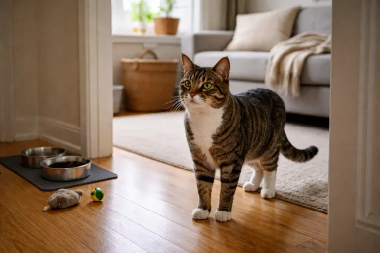 Cat looking toward a familiar voice