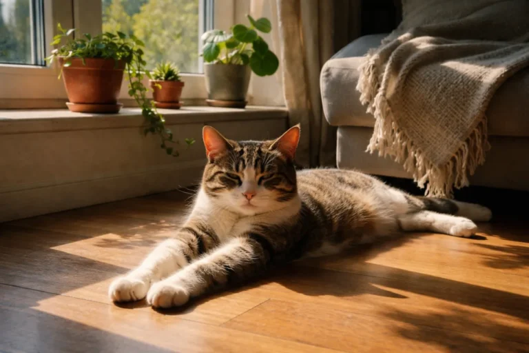 Cat resting in a warm sunbeam
