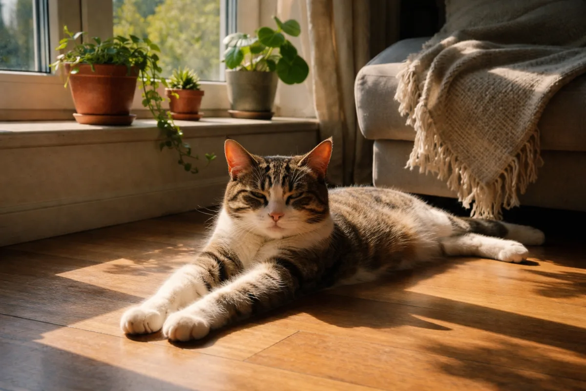 Cat resting in a warm sunbeam