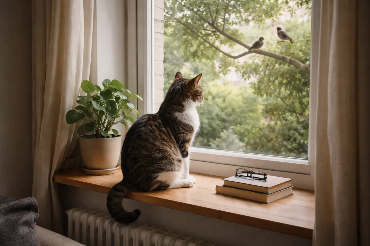 Cat watching quietly from a windowsill