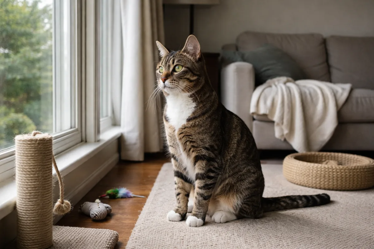 Alert cat watching its surroundings
