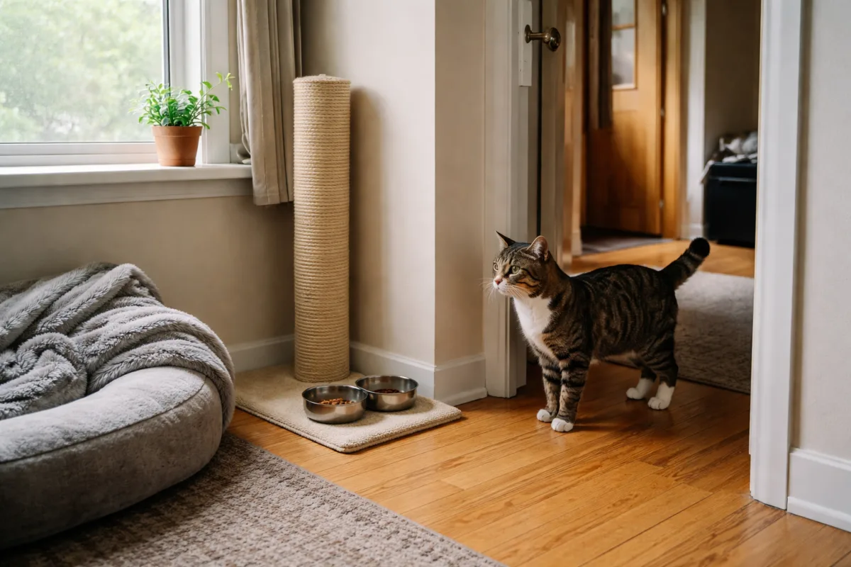 Cat repeating a hallway patrol