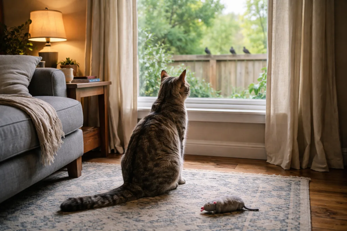Cat staring toward a window in a quiet room