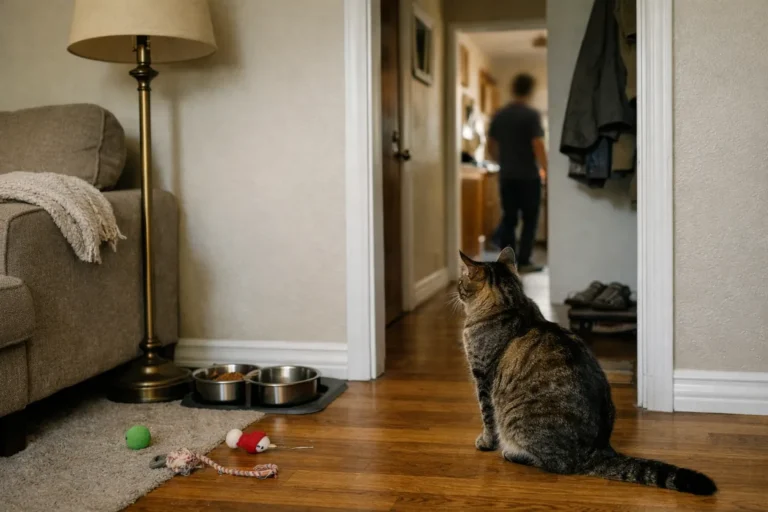Cat watching a person move through the home