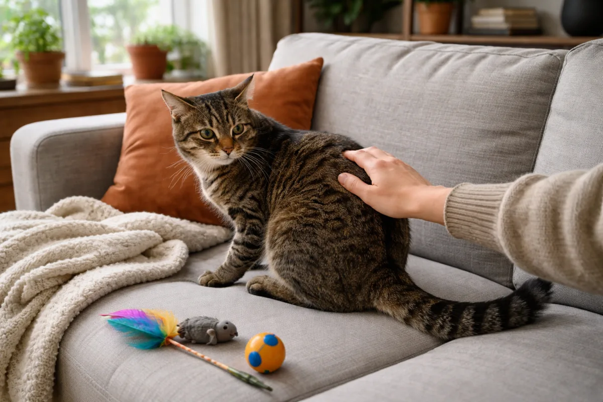 Cat biting a hand during petting