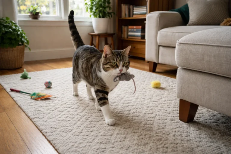 Cat bringing a toy to its owner
