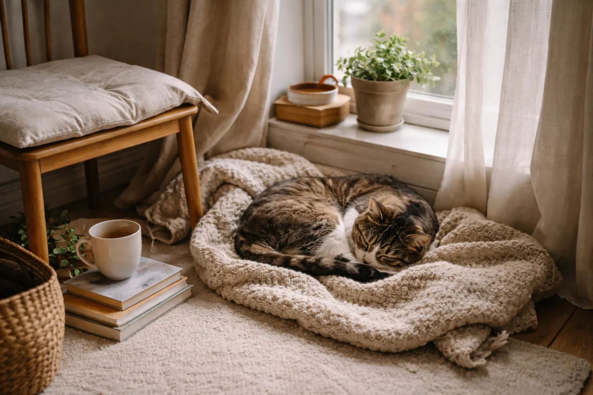 Cat resting in a favorite cozy corner