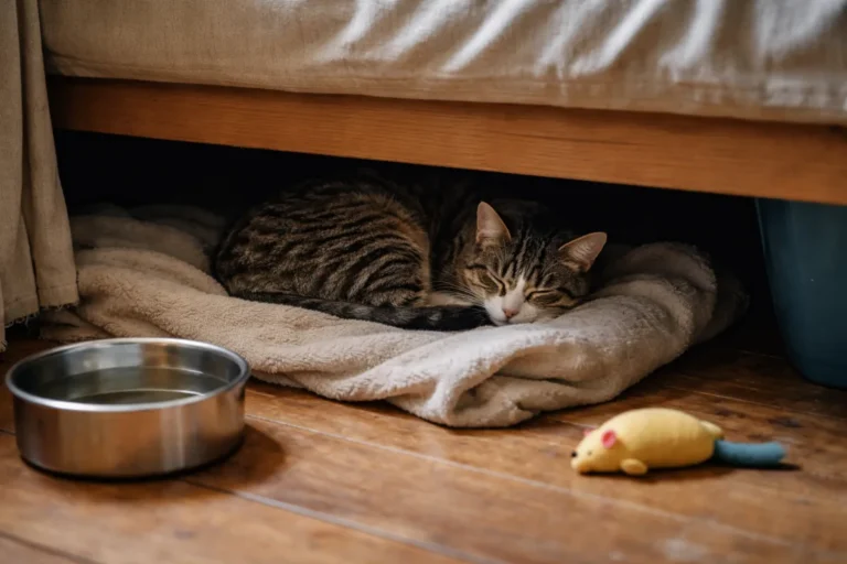 Cat resting in a quiet hiding place
