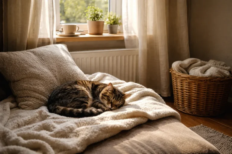 Cat resting in a warm sunny corner