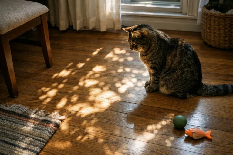 Cat watching a moving shadow on the floor