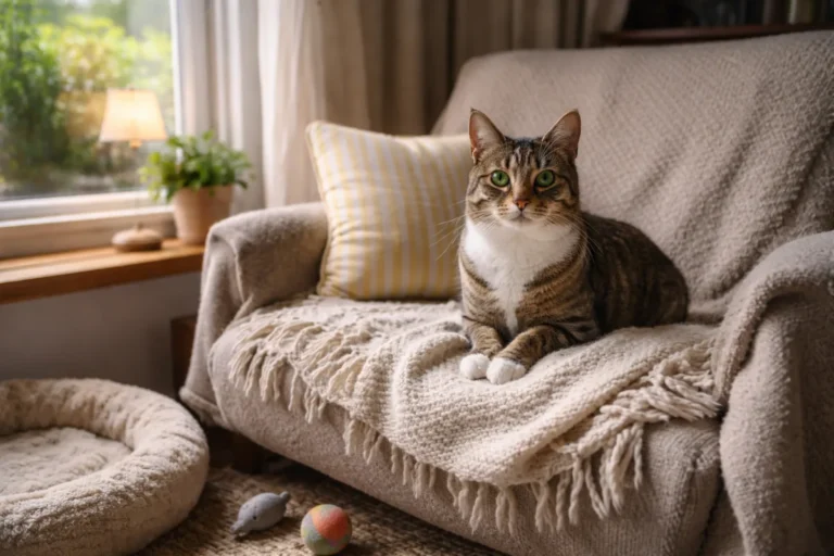 Cat resting in a favorite daily spot