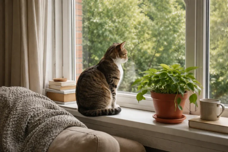 Quiet cat sitting by a window