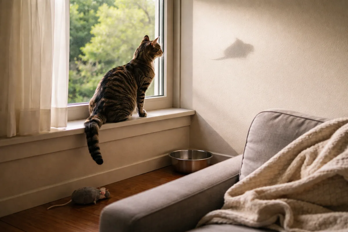 Cat staring at a moving shadow