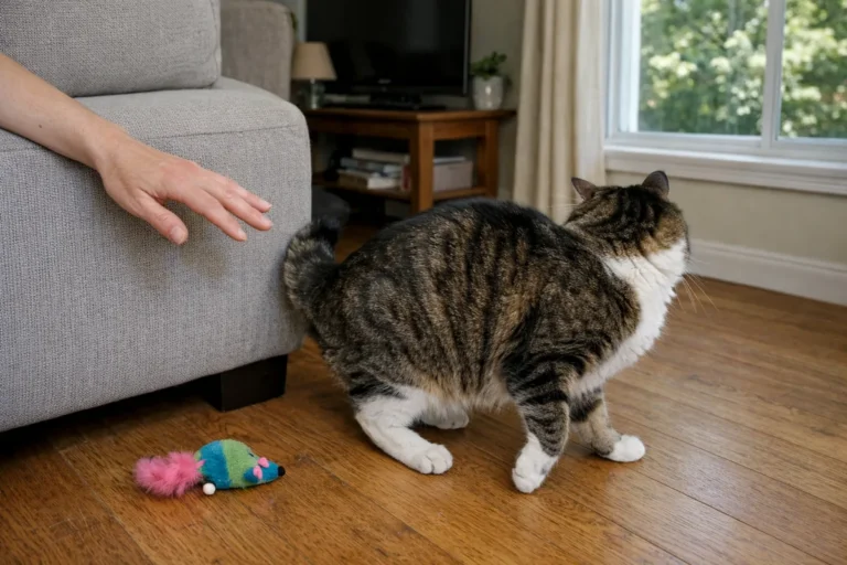 Cat walking away from a hand mid-petting
