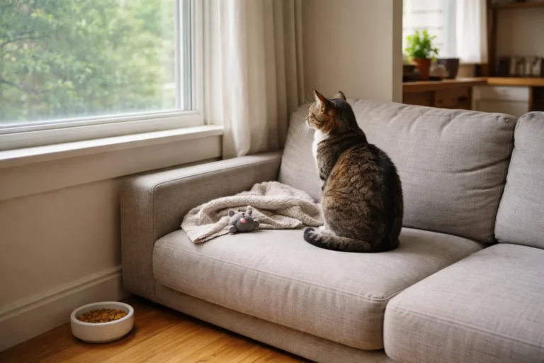 Cat resting alone near a window